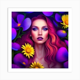 Beautiful Girl With Flowers Art Print