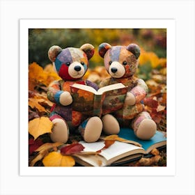 Two Teddy Bears Reading Art Print