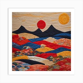 TWO Suns Many Lands quilting art, 1503 Art Print