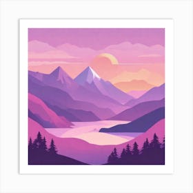 Misty mountains background in purple tone 135 Art Print