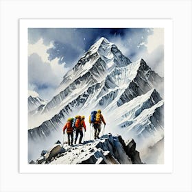 Water Colored Painting Of A Mountain Climber Team Climb Mount Everest Water Color Spray 32k Resoluti 1808181772 Art Print