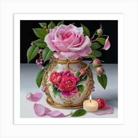 Roses in Antique fuchsia jar 4 Art Print