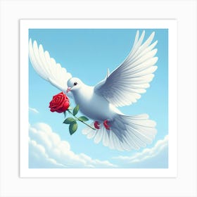 Dove With Rose 6 Art Print