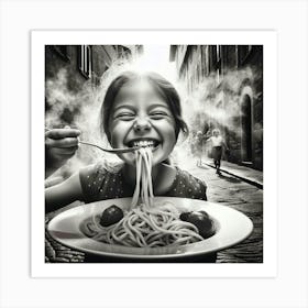 Little Girl Eating Spaghetti Art Print