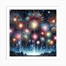 Fireworks Extravaganza: A Dazzling Display of Colors, Shapes, and Sounds to Celebrate the Fourth of July Art Print