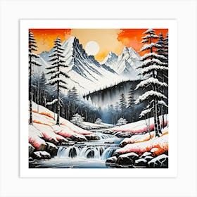 Snowy Mountain Stream Art Print