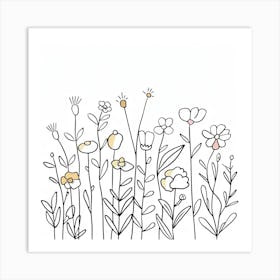 Hand Drawn Wildflowers Line Art 13 Art Print