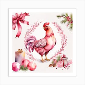 Christmas Rooster Art Print