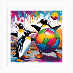 Penguins Playing Soccer Art Print