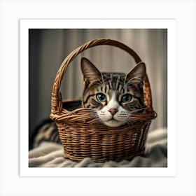 Cat In Basket Art Print