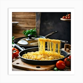 A Pot Of Boiling Pasta On A Stove In The Middle Of Art Print