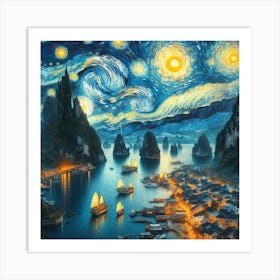 Starry Night In Ha Long Bay V4 Art Print