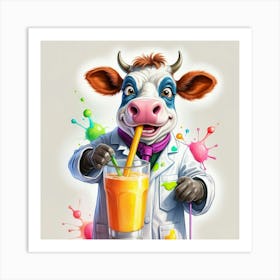 Cow Drinking Juice 1 Art Print