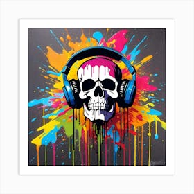 Skull With Headphones 1 Art Print