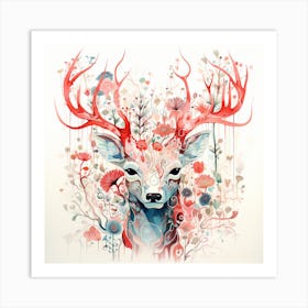 Deer With Flowers Art Print