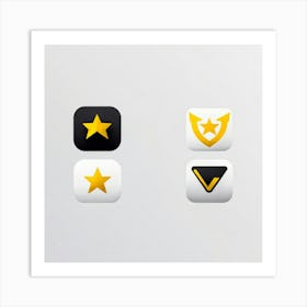 Collection Of Bright 5 Star Feedback Symbols Modern White And Gold Isolated Shiny Elements Black (4) Art Print