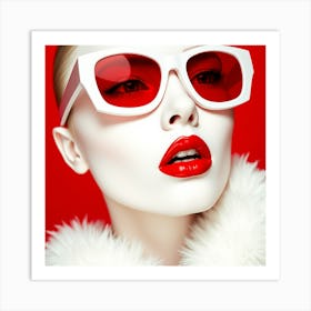 Beautiful Woman In Red Sunglasses1 Art Print