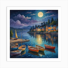 Boats At Night 3 Art Print