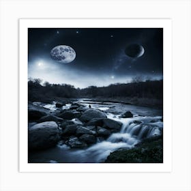 Moon And Stars Art Print