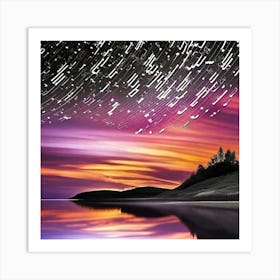 Star Trails Over Lake Art Print