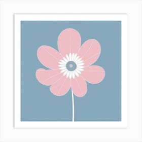 A White And Pink Flower In Minimalist Style Square Composition 140 Art Print