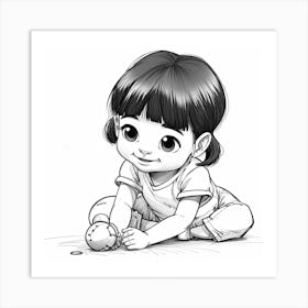 Little Girl Playing With Ball Art Print