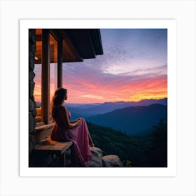 Sunset At The Mountain Cabin Art Print