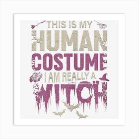 Witch Costume For Halloween With Bats And Witch Brooms Art Print