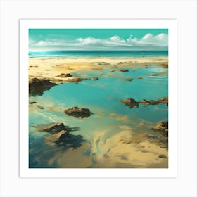 Tidal Waters, Turquoise Blue Sea on Golden Beach Art Print