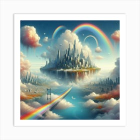 Floating City Made Of Clouds And Rainbows (4) Art Print