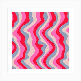 GOOD VIBRATIONS Groovy Mod Wavy Psychedelic Abstract Stripes in Bright Glam Colours Fuchsia Pink Red Lavender Art Print