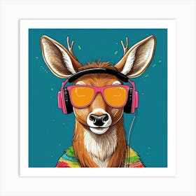 Deer With Headphones 10 Art Print