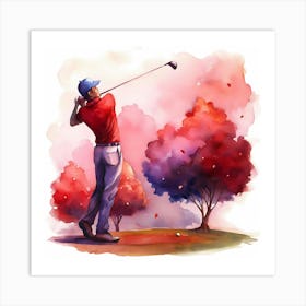 Golfer Playing Golf In Autumn Art Print