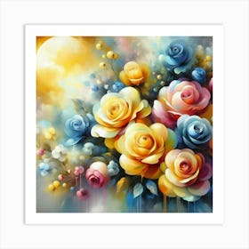 Colorful roses in sunset oil painting abstract painting art 7 Art Print