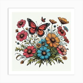 Butterfly And Flowers Art Print