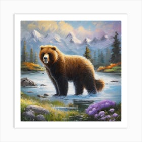 Brown Bear By The River Art Print