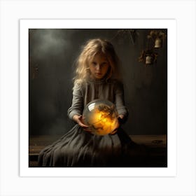 Little Girl Holding A Crystal Ball Art Print