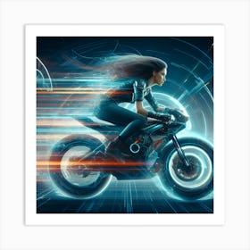 Futuristic Woman Riding A Motorcycle 4 Art Print