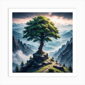 Tree On Top Of Mountain 10 Art Print