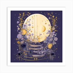 Moon And Flowers Art Print