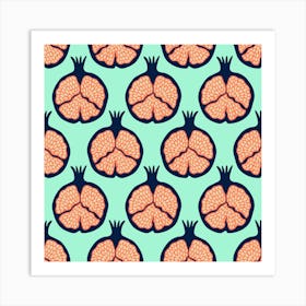 POMEGRANATES Fresh Ripe Plump Fruit in Navy Blue Orange on Mint Art Print