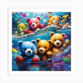 Teddy Bears In The Water Art Print