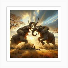 Two Elephants Fighting 4 Art Print