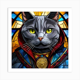 Cat, Pop Art 3D stained glass cat superhero limited edition 38/60 Art Print