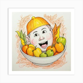 Boy In A Bowl Of Fruit Art Print