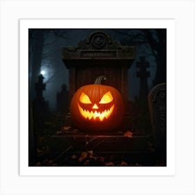 A Sinisterjack O Lantern Grinning Wildly Cast In Eerie Luminescence By The Ambient Night Fear Lur Art Print