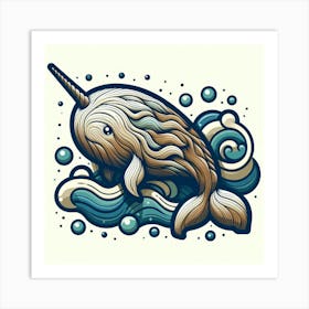 Majestic Narwhal in Ocean Waves Art Print