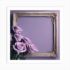 Purple Roses In An Old Frame Art Print