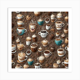 Coffee Cup Seamless Pattern 4 Art Print