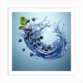 Blueberry Water Splash Art Print